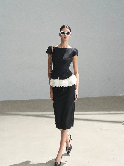 "Her Black & White Poem" Elegant Contrast Two-Piece Set