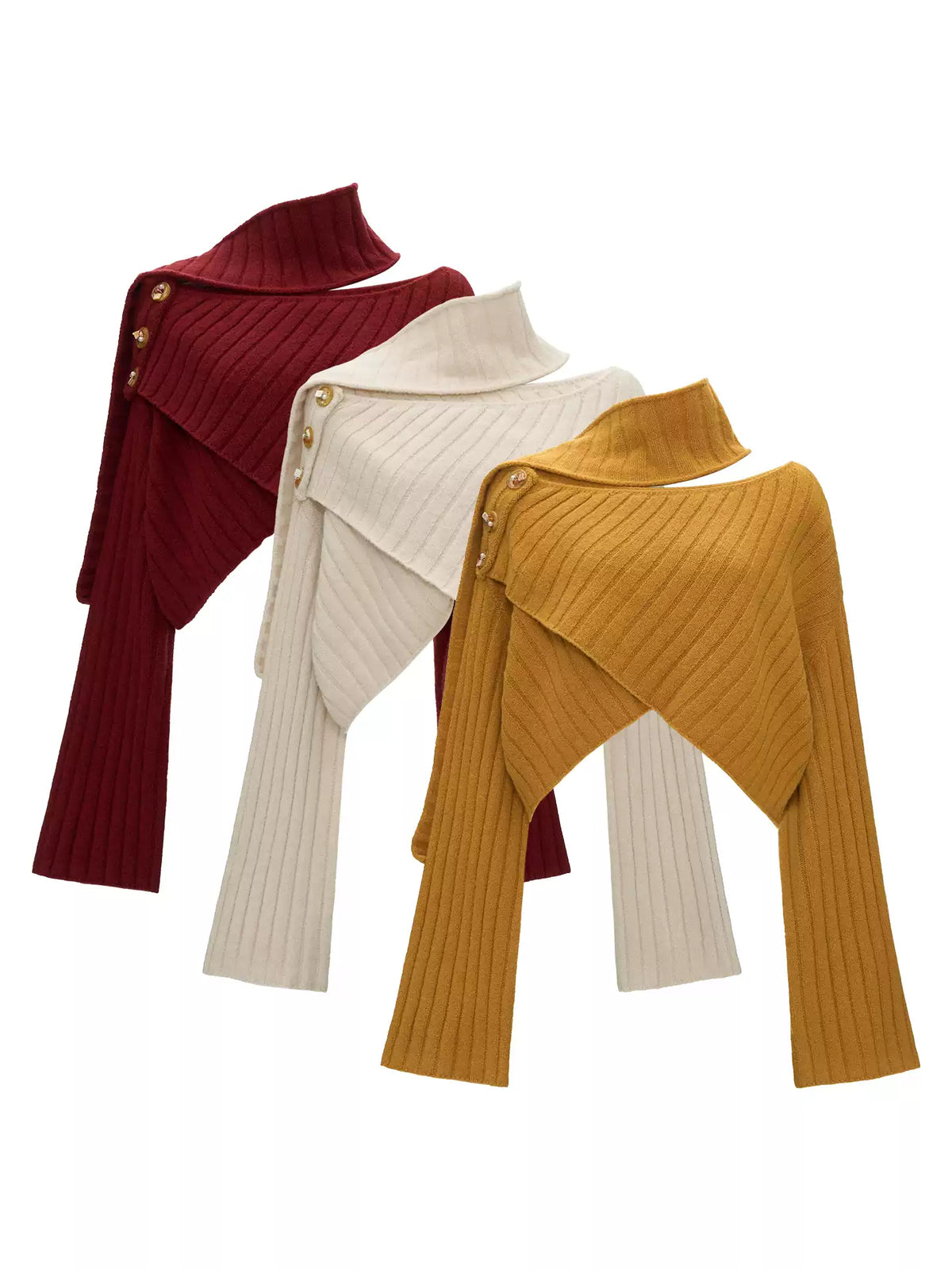 MAMC - Soft Recycled Airy Knit Cross-Neck Sweater (Red / Yellow / Ivory)