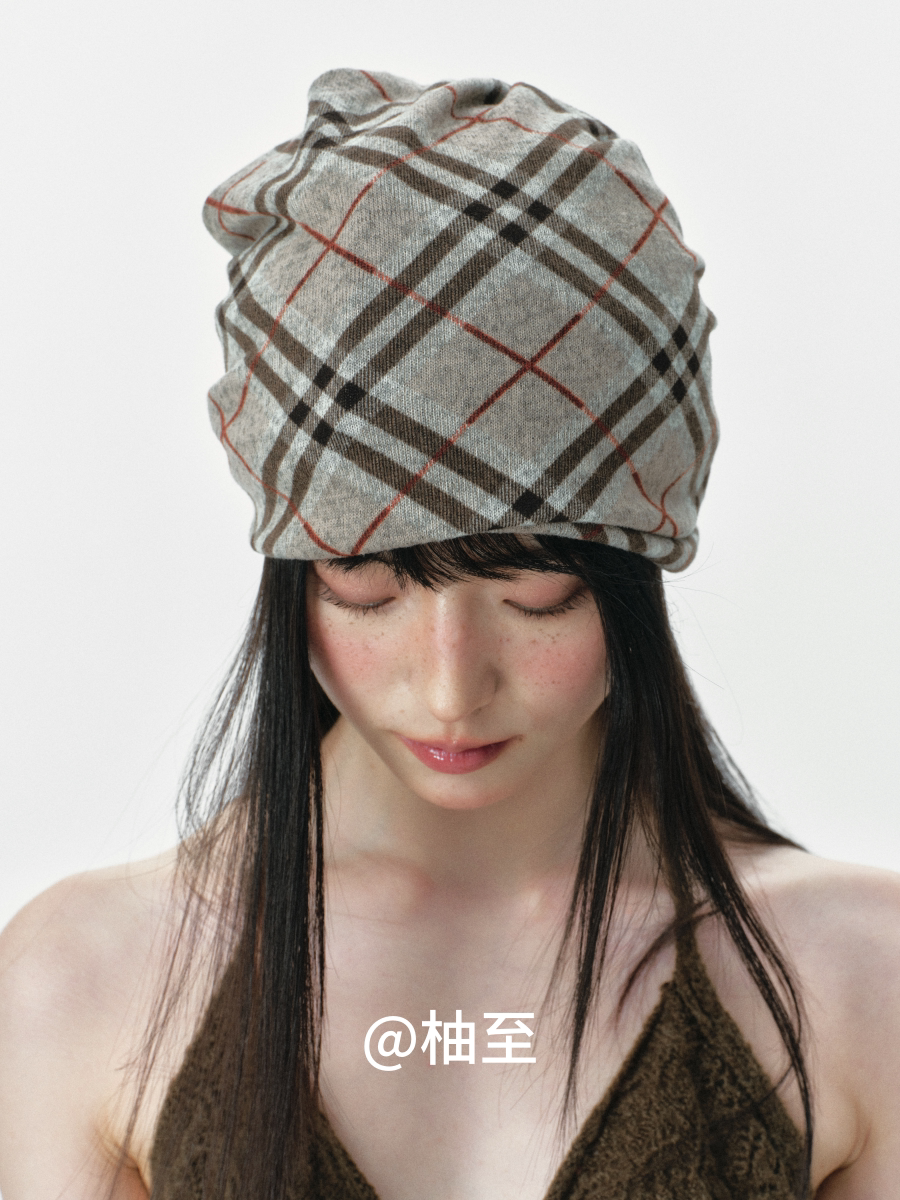 Vintage Plaid Hooded Scarf Hat – 2-in-1 Slouchy Ear-Warmer Cap