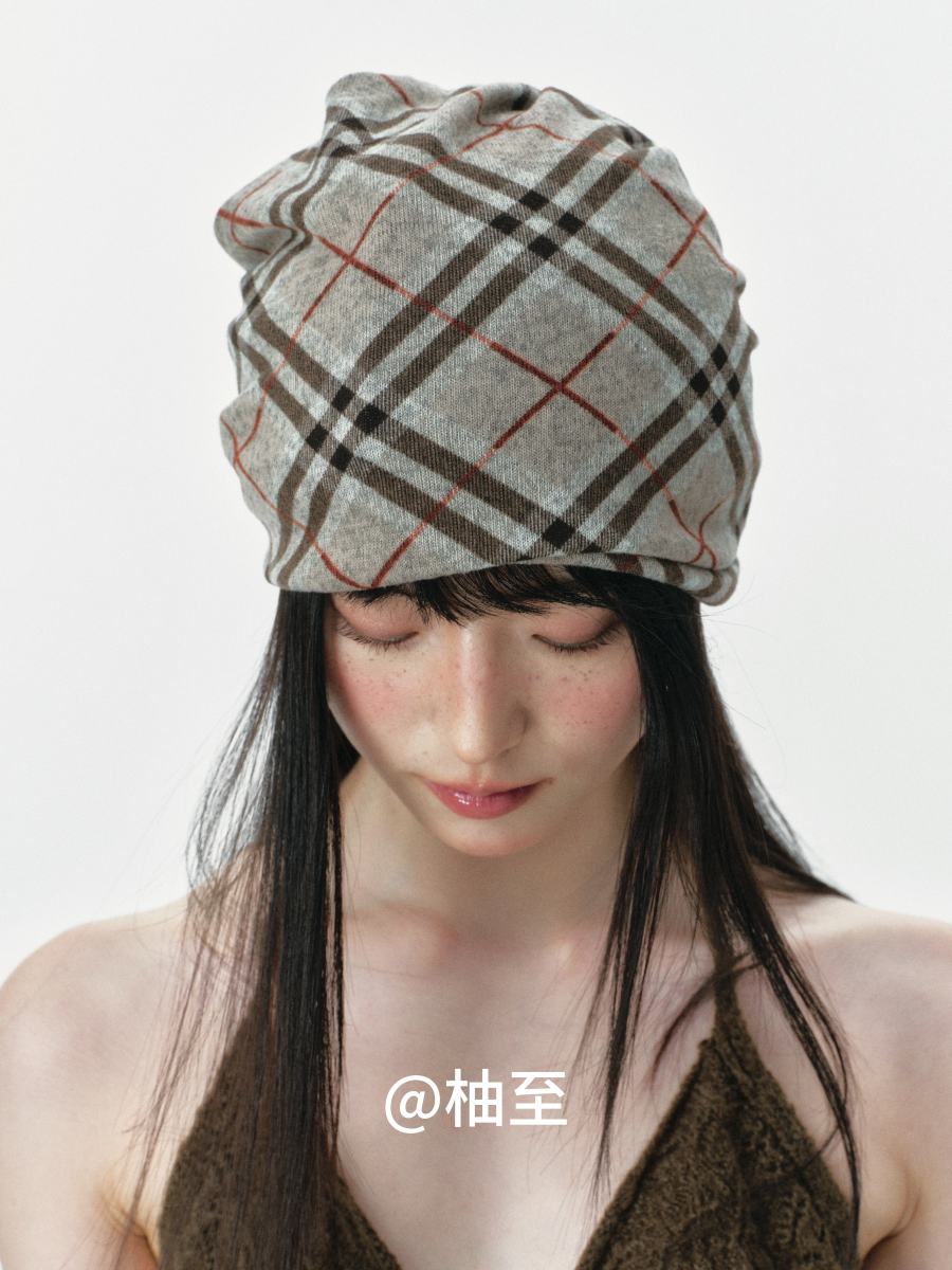 Vintage Plaid Hooded Scarf Hat – 2-in-1 Slouchy Ear-Warmer Cap