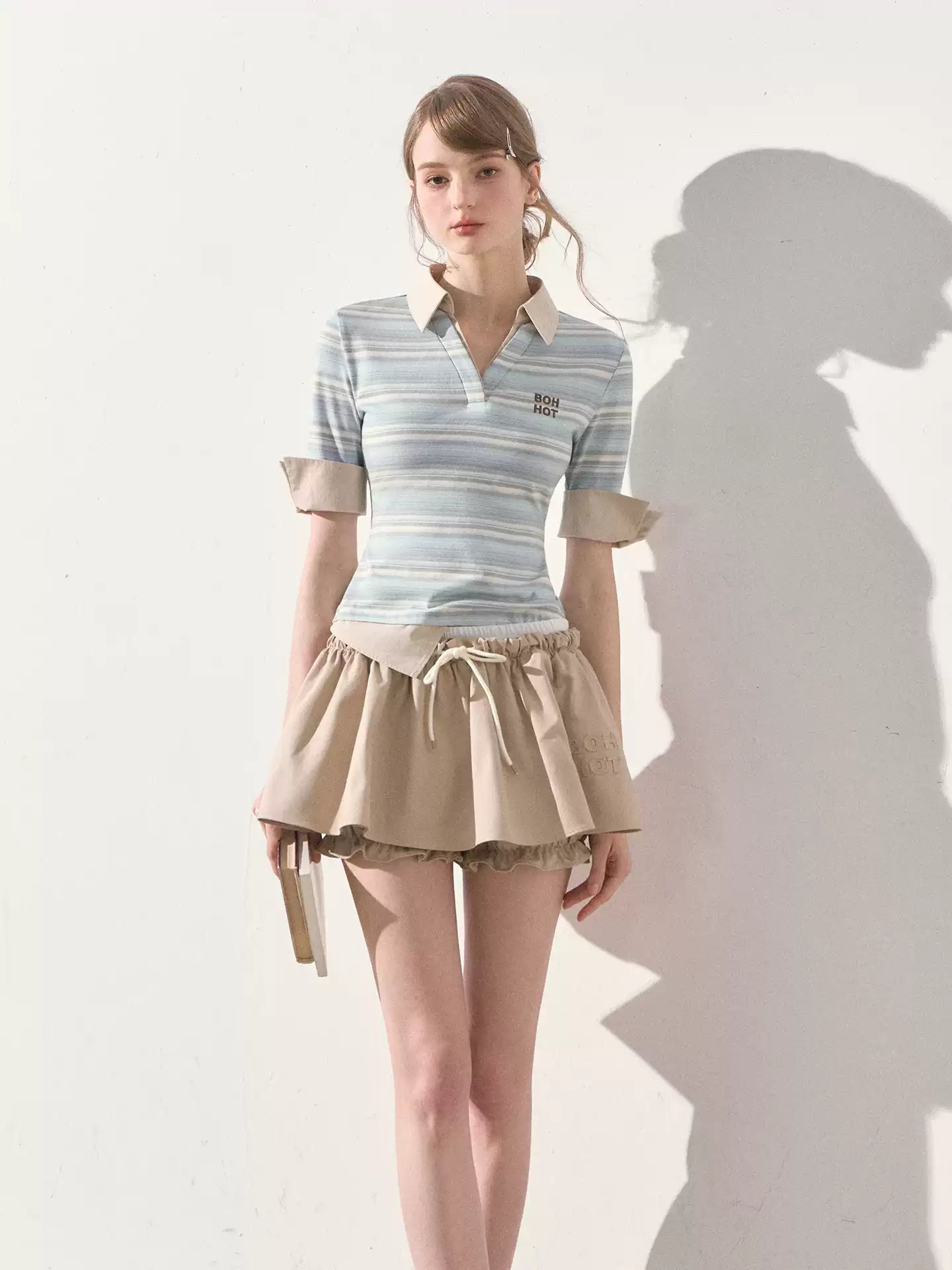 "A Beautiful Forecast" Blue Stripe Layered Polo Knit Top