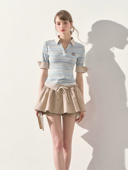 "A Beautiful Forecast" Blue Stripe Layered Polo Knit Top