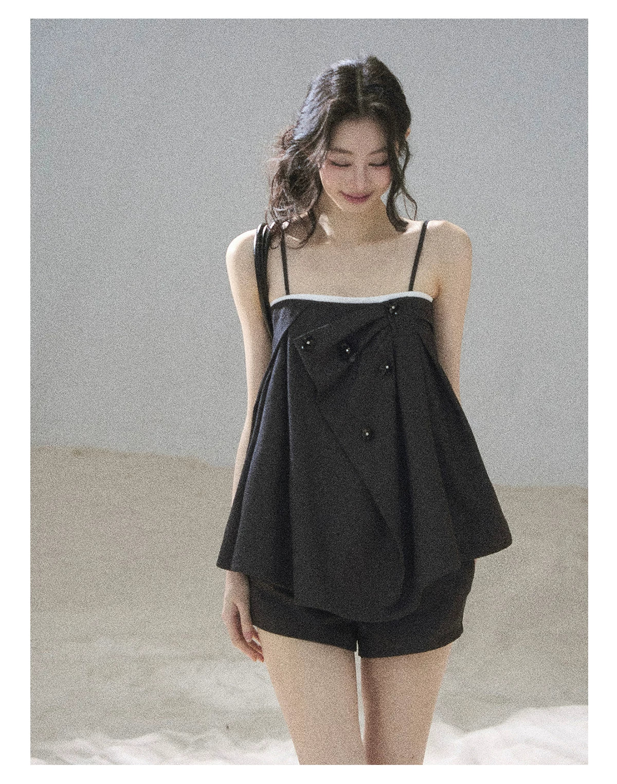"Flowing Light & Shadow" Slate Gray Cami Top & Skort Two-Piece Set