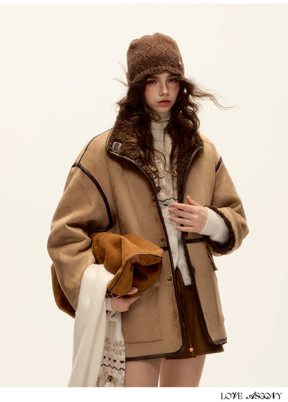 ASGONY - Brown Reversible Suede & Faux Shearling Jacket