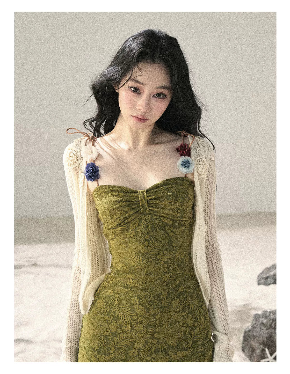 "Entwined Vines" Olive Mist Bodycon Dress & Cardigan Set 543648532