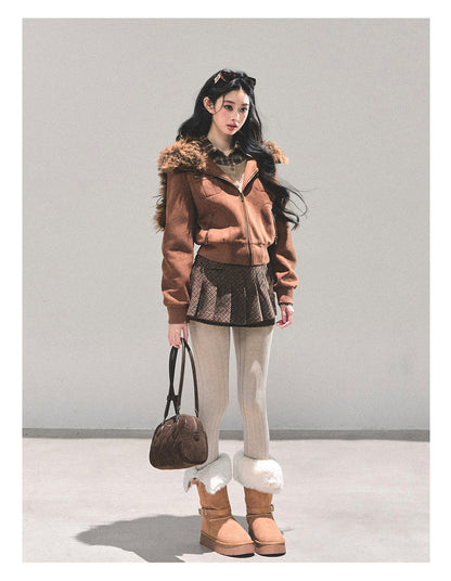 少也眼 “Drifting Dusk” Faux Fur-Collar Winter Jacket 6556565