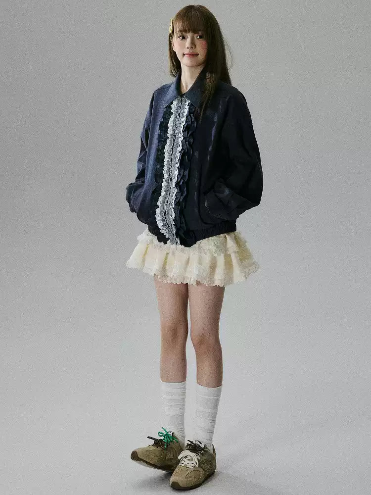 LOST FOREST - Apricot Lyocell Lace Tiered Mini Skirt
