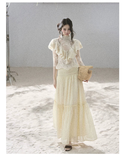 "Whispering Wheat Fields" Sage Mist Lace Maxi Skirt
