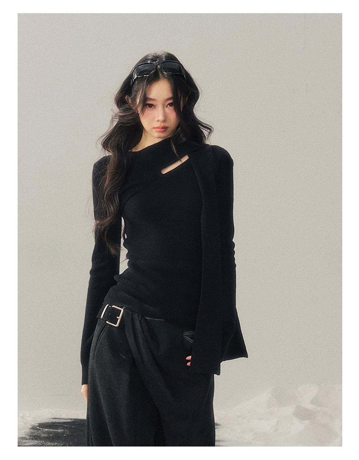 少也眼 "Dusk of Memory" Cropped Knit T-Shirt - Serene Black