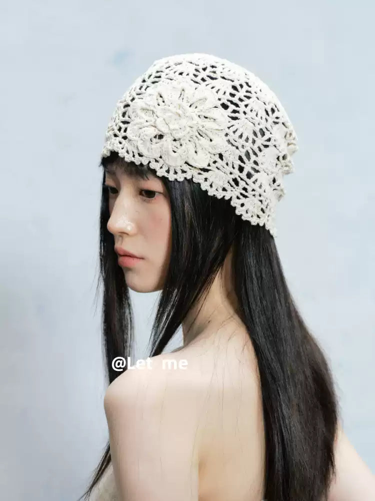 Floral Crochet Beanie – Openwork Lace Knit Hat