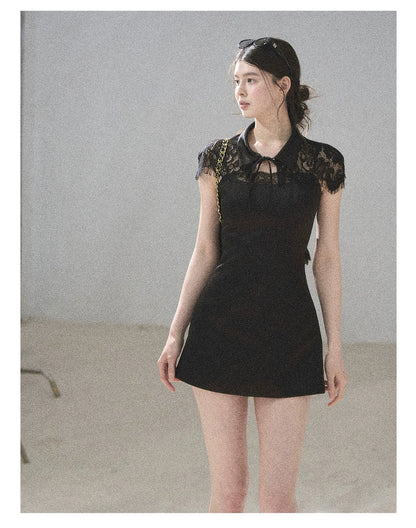 "Moonlit Rose Sonata" Tranquil Black Lace Mini Dress & Cape Set