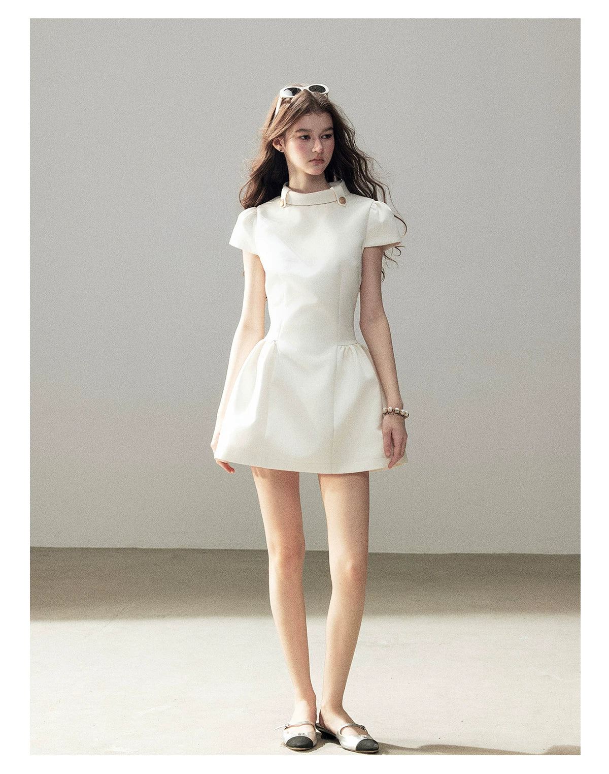 "Light Above the Clouds" Cream Ivory Satin Fit & Flare Mini Dress