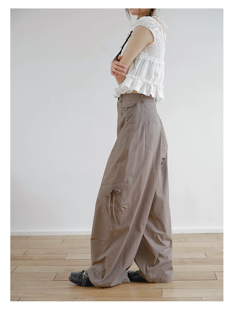 "Street Stroll Girl" Sage Gray Cotton Wide-Leg Cargo Pants