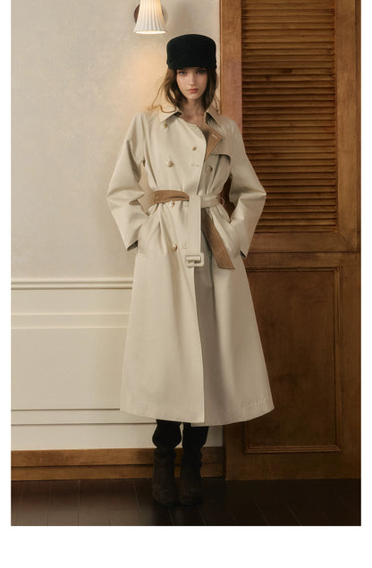 oshea - Moonlight Gray Double-Breasted Belted Long Trench Coat