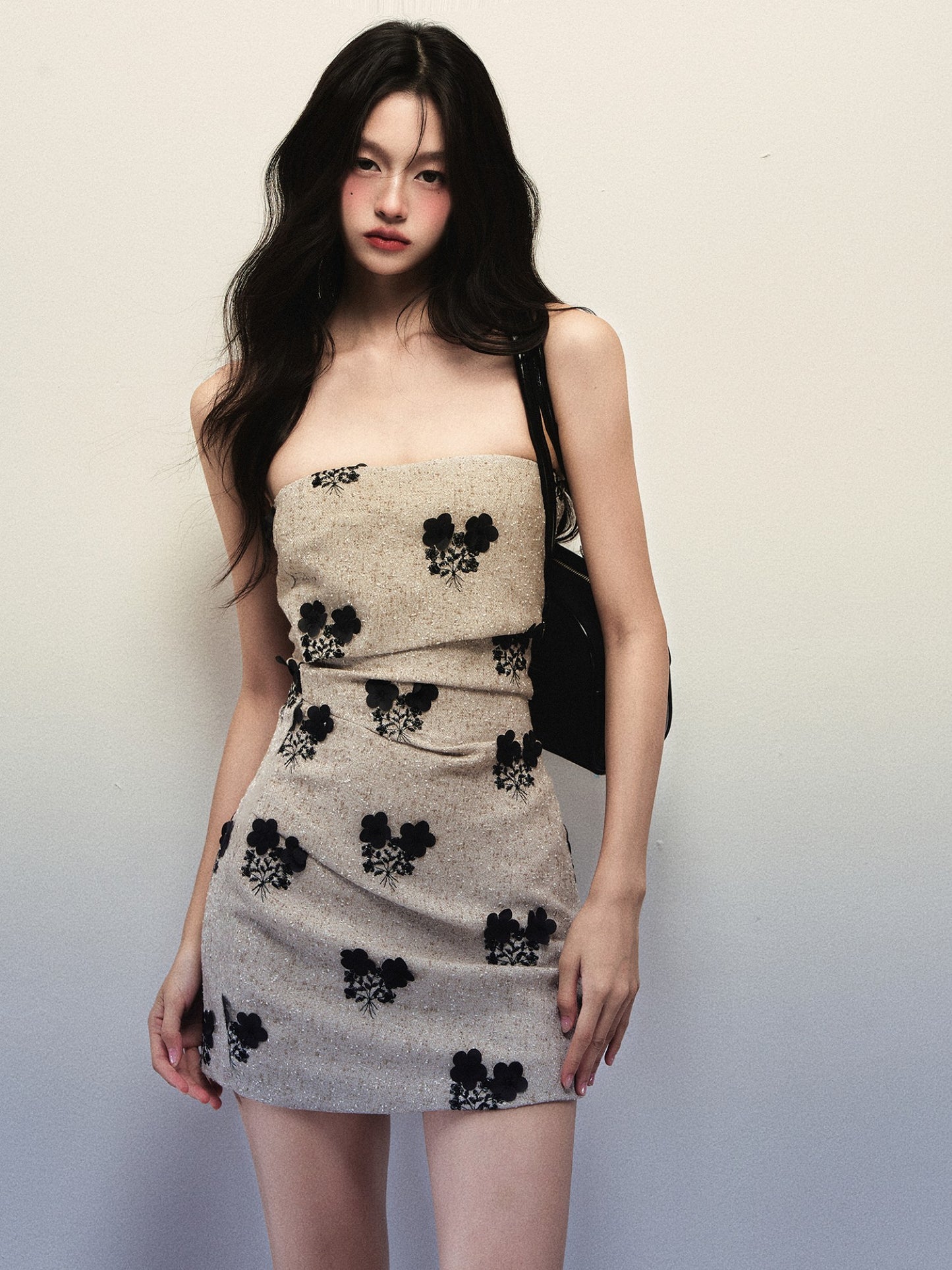 1P - Apricot Woolen Belted Coat & Tube Dress Set