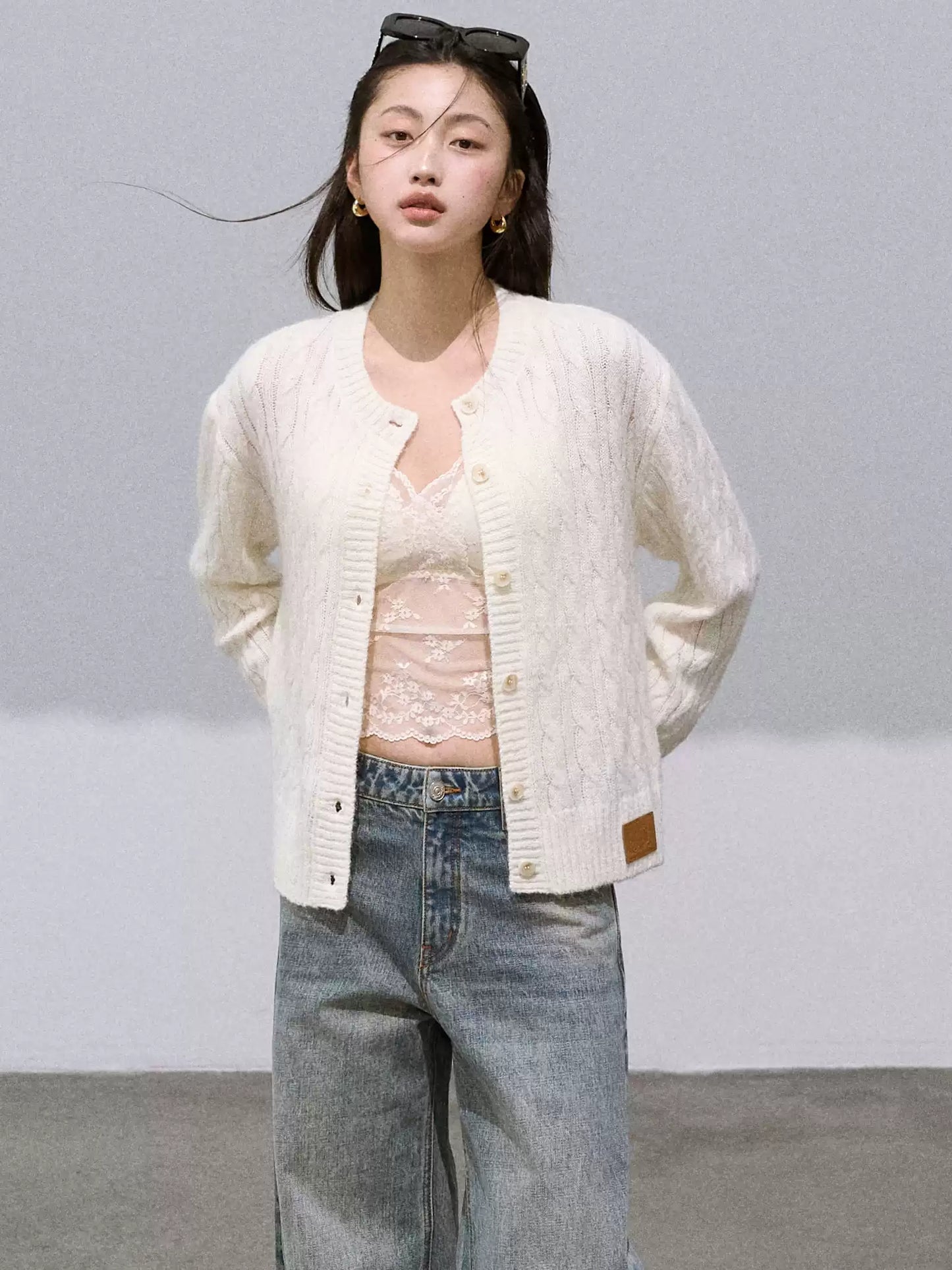OAKMOO - Gardenia White Mohair-Blend Academy Knit Cardigan 25Q420