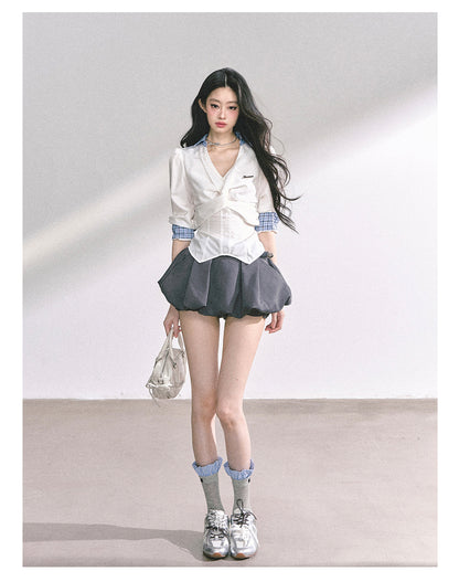 少也眼 "Siren Trainee" French-Inspired V-Neck Summer Blouse