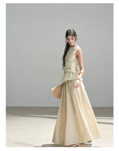 "The Last Falling Leaf" Milk Tea Lyocell Two-Piece Skirt Set
