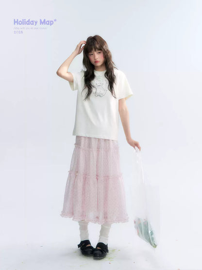 "Bubble Dream" Pink Lavender Polka Dot Tiered Midi Skirt
