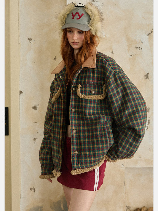 EZEK - Vintage Plaid Varsity Jacket with Contrast Collar