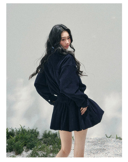 “Brewer Academy” Corduroy Bubble Hem Mini Dress