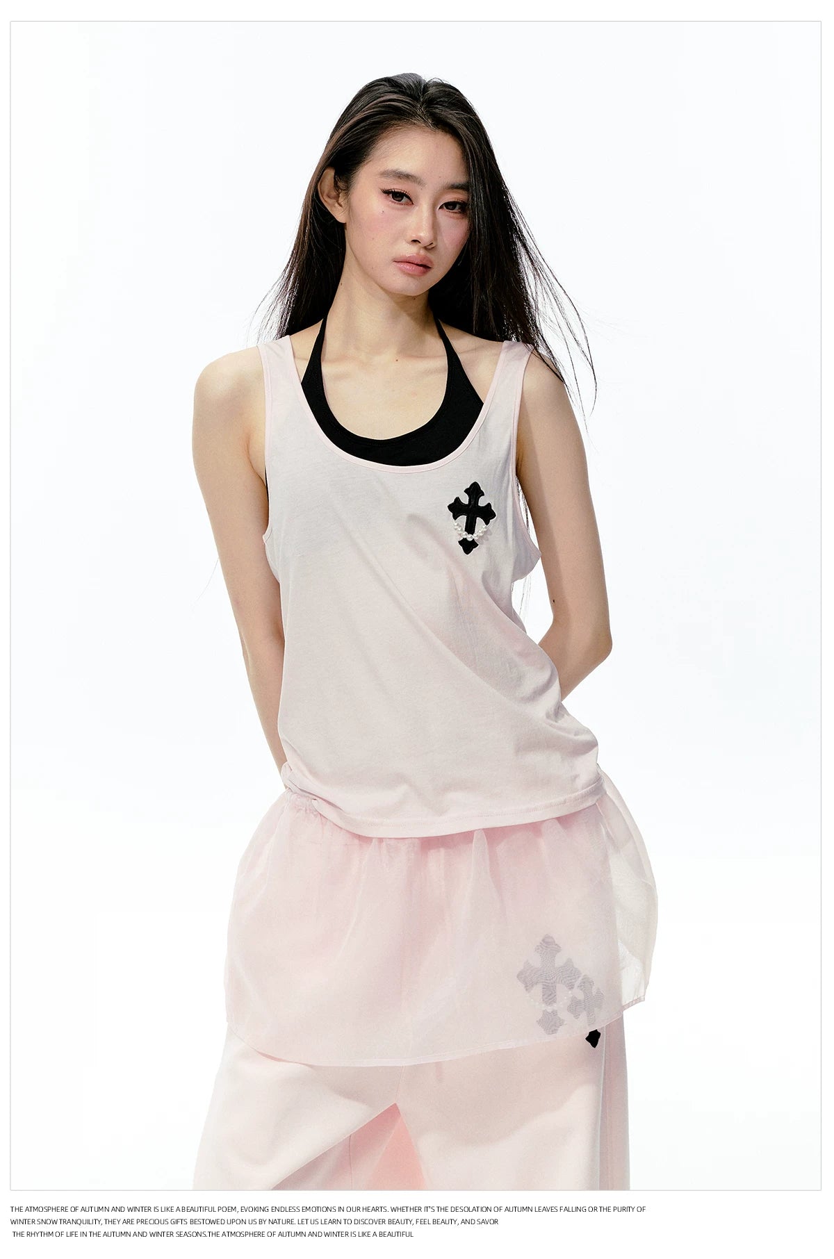 JN's DESIGN - Pink Layered Tank Top & Tulle-Overlay Sweatpants Set