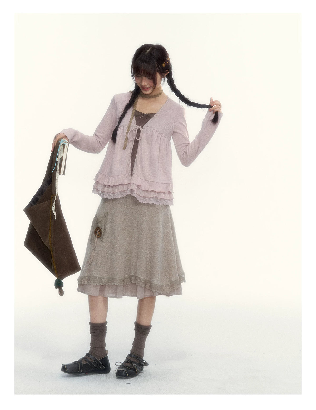 Milk Coffee Vintage Lace Knit A-Line Skirt