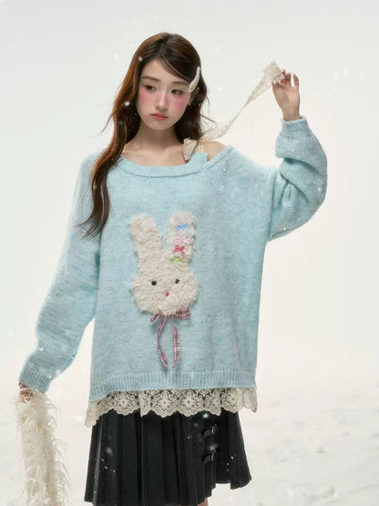 BIBIBENCY - Light Blue Bunny Alpaca-Blend Sweater