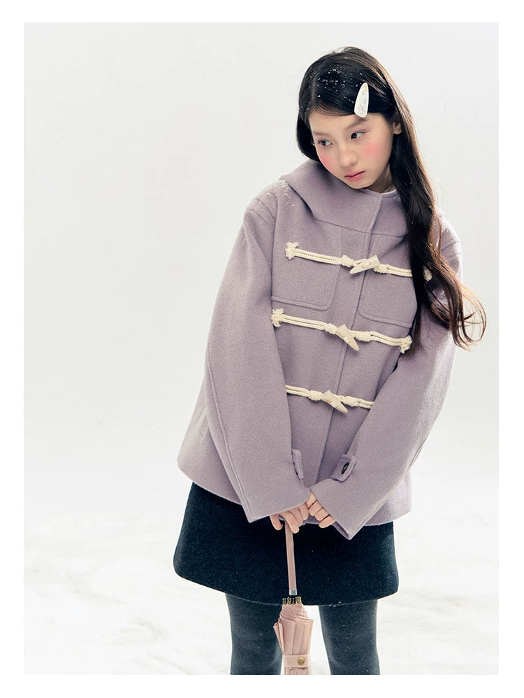 "Velvet Snowfall" Purple Mist Hooded Quilted Wool-Touch Duffle Coat