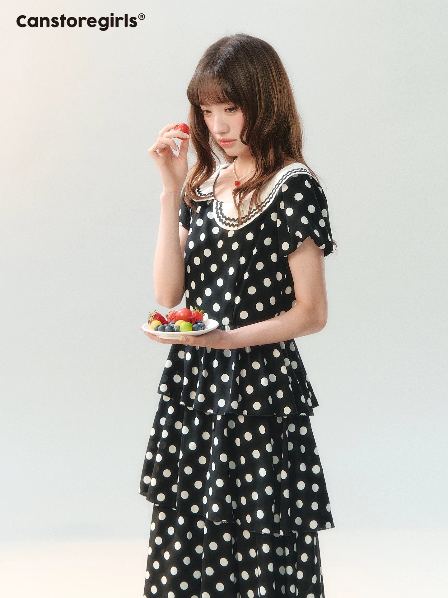 "Midnight Waltz Letter" Black Polka Dot Tiered Dress LL2026225