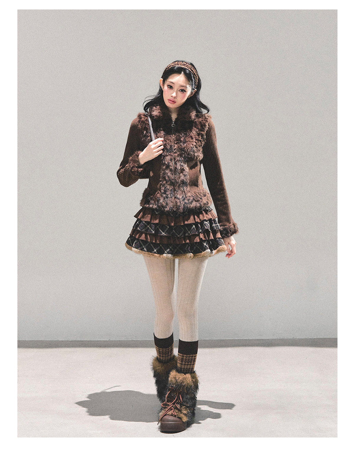 少也眼 “Drifting Poem” Knit Silver Fox Velvet Jacket 847681352