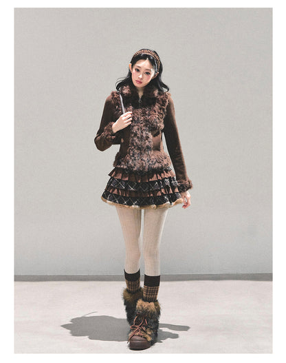 少也眼 “Drifting Poem” Knit Silver Fox Velvet Jacket 847681352