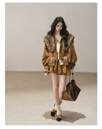 AOMALM - “Velvet Collar in the Evening Breeze” Chestnut Brown Faux Fur Shawl