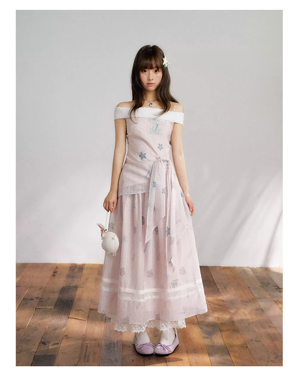 “Pink Mist Island” Dusty Rose Off-Shoulder Skirt Set