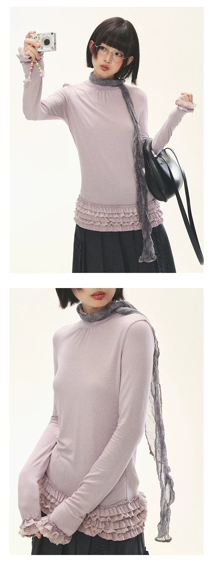 "Misty Ripples" Misty Lavender Lace Mock Neck Knit Top