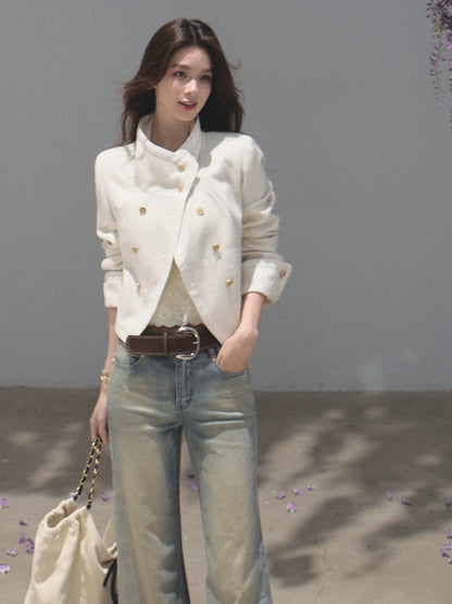 OAKMOO/ Ivory Textured Tweed Wool-Blend Utility Jacket