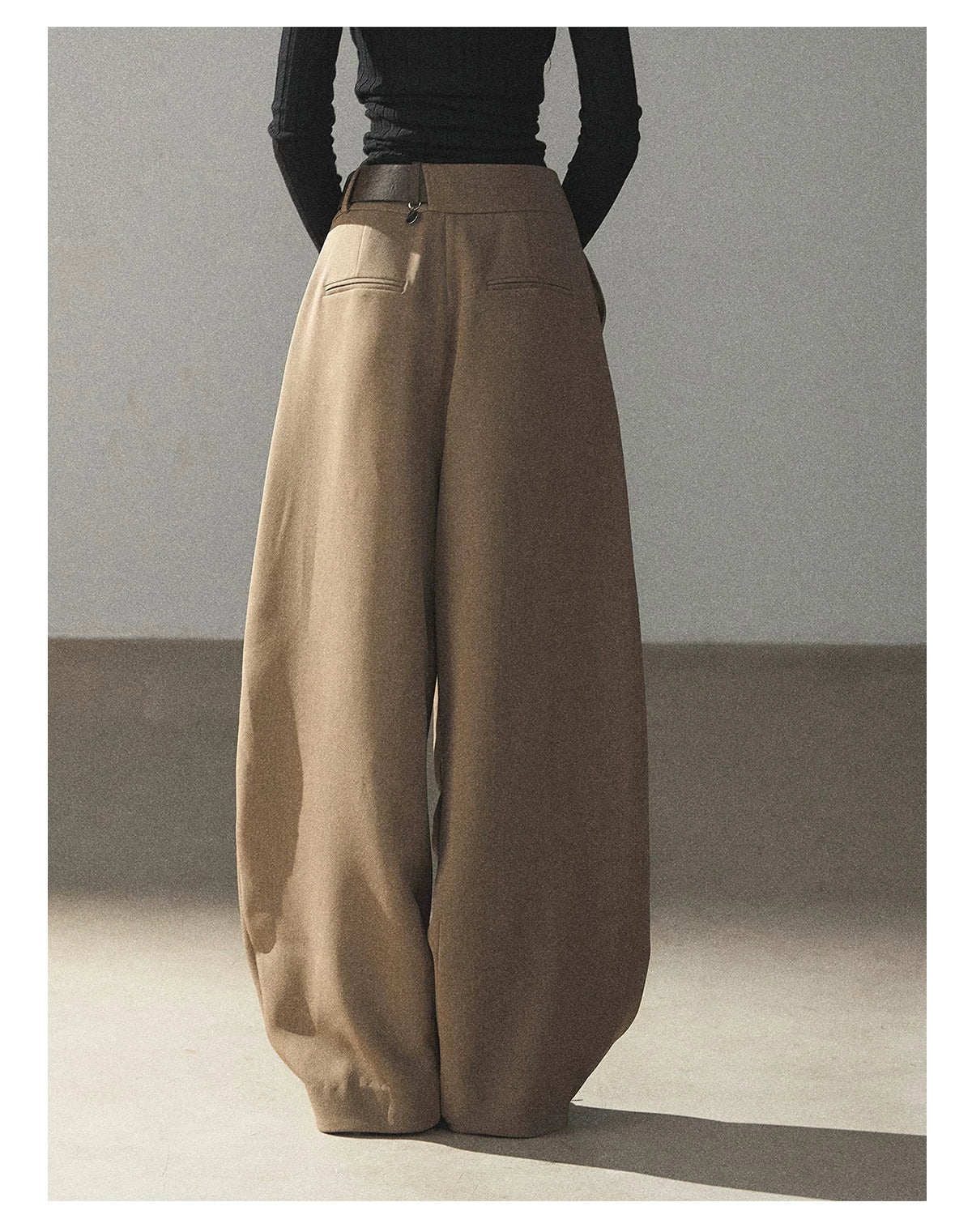 AOMALM - "A Touch of Autumn" Loose Relaxed Balloon Wide-Leg Pants With Belt (Dusty Taupe Brown / Quiet Black)