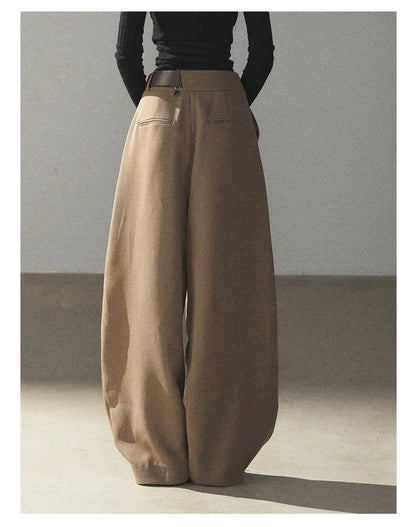 AOMALM - "A Touch of Autumn" Loose Relaxed Balloon Wide-Leg Pants With Belt (Dusty Taupe Brown / Quiet Black)