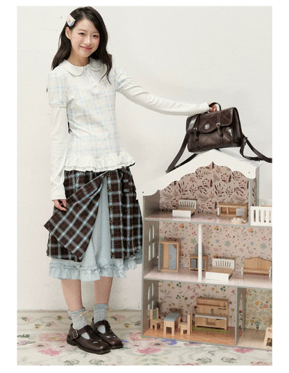 [RF] Star Blue Faux Two-Piece Lace-Trim Blouse with Peter Pan Collar