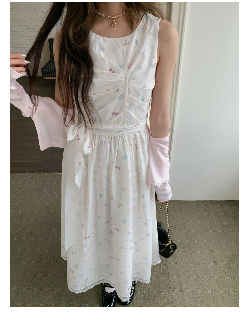 “Berry Orchard Reverie” White Floral Sleeveless Dress