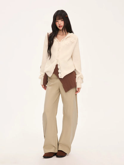 "Bloom Transit" Apricot Floral Hooded Knit Cardigan