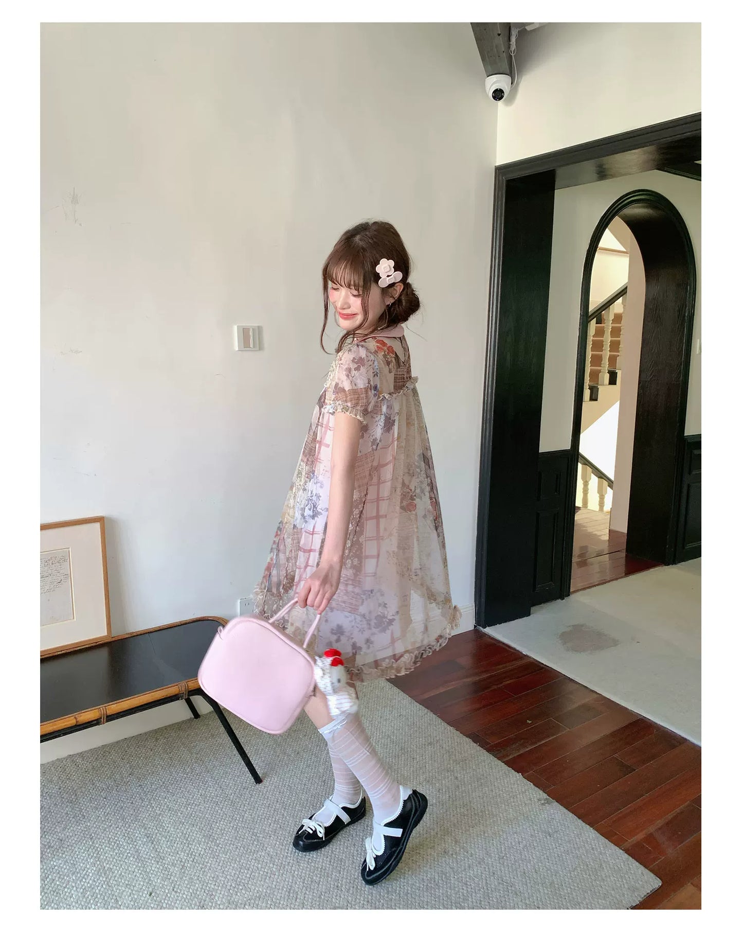 [RF] “Vintage Storybook” Light Brown Tea Patchwork Print Mini Dress