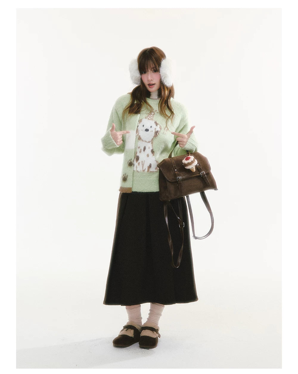 CREAMO2 - Spotted Dog Jacquard Crewneck Sweater (With Scarf)