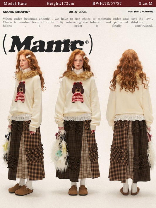 MAMC - Brown Patchwork Plaid Layered Midi Skirt WE738