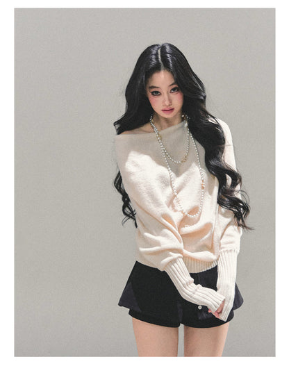 少也眼 “Soft Minimalism” Off-Shoulder Versatile Knit Top - White 6416515