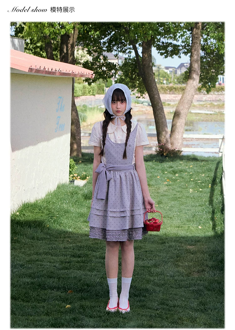 Vintage Japanese-Style Detachable 2-Way Pinafore Dress & Blouse Set
