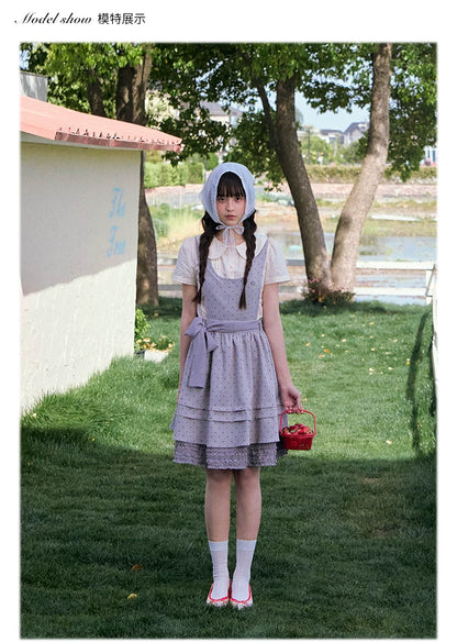 Vintage Japanese-Style Detachable 2-Way Pinafore Dress & Blouse Set