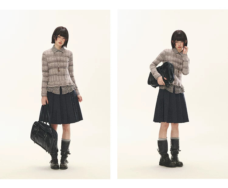 "Sandalwood Violet" Purple Mist Open-Knit Peplum Sweater