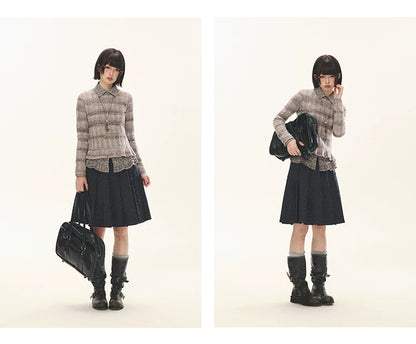 "Sandalwood Violet" Purple Mist Open-Knit Peplum Sweater