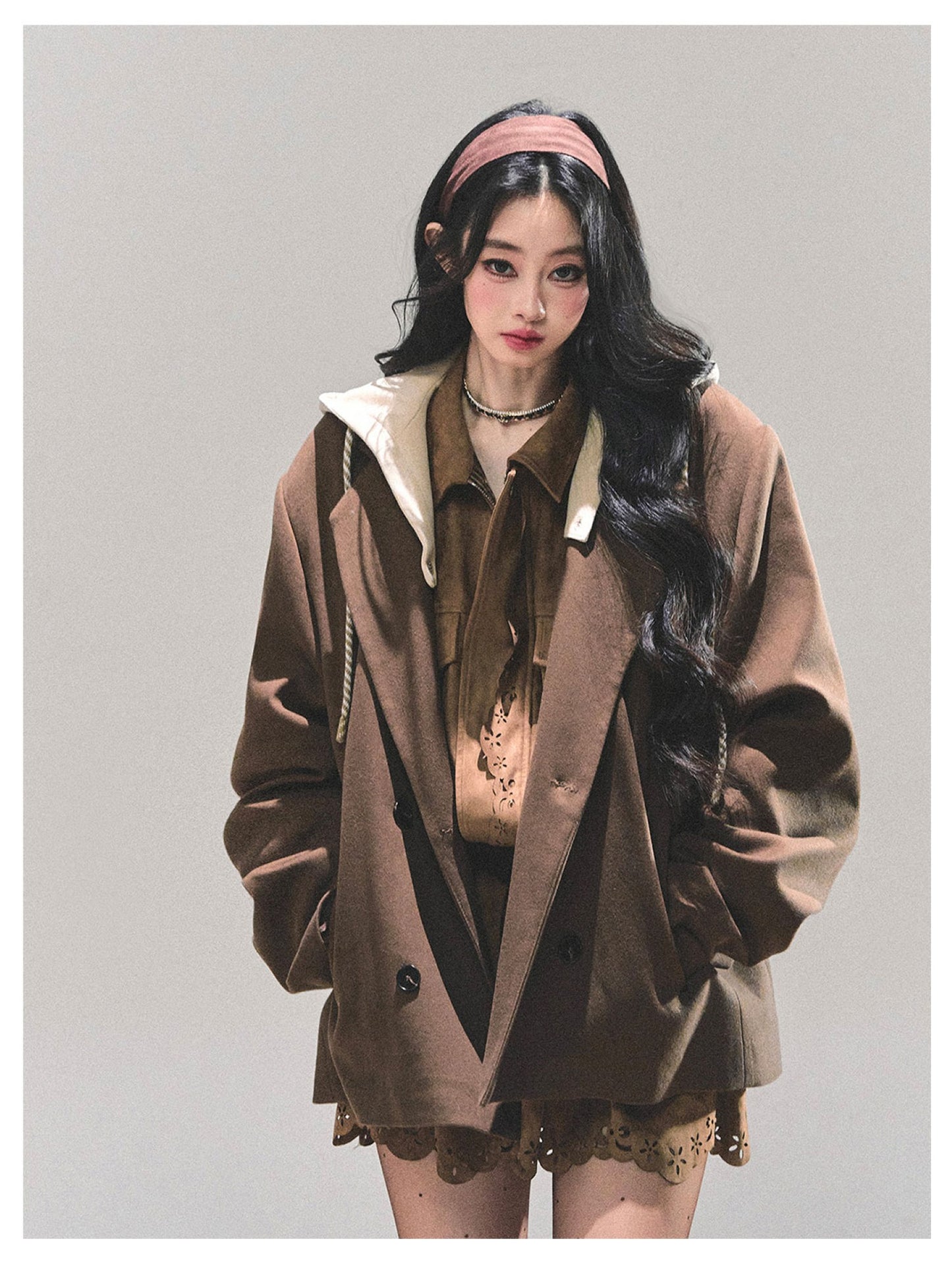 少也眼 "Minimal Silhouette" Hooded Blazer - Coffee Brown